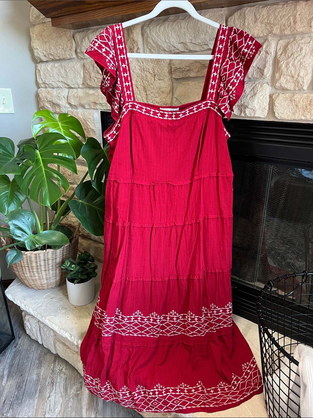 Knox Rose Red Embroidered Tiered Maxi Dress
